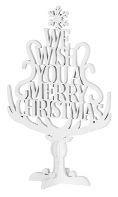 Dekorácia MagicHome Vianoce Woodeco, Stromček s textom, bal. 4 ks, 15x22 cm 8090149