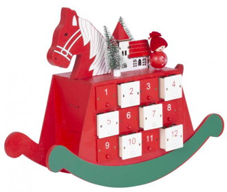 Dekorácia MagicHome Vianoce, Drevený adventný kalendár - koník, 2 LED, 2xAAA, 34,50x12x28 cm 8091143