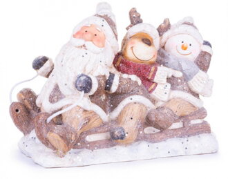 Dekorácia MagicHome Vianoce, Santa, sob a snehuliak na saniach, keramika, 45x23x34,50 cm 8090918