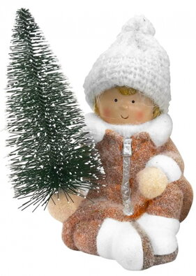 Postavička MagicHome Vianoce, Chlapček so stromčekom, terakota, 14,5x13x17 cm 8090935