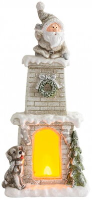 Dekorácia MagicHome Vianoce, Santa v komíne, krb, 9 LED, 3xAAA, keramika, 28x18,50x60 cm 8090952