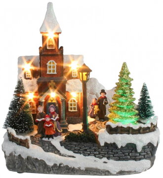 Dekorácia MagicHome Vianoce, Kostol, 8 LED meniaca farby, s melódiami, 3xAA, interiér, 21x14,50x20,8 8090886