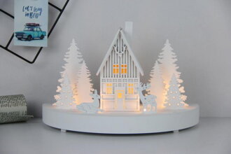 Dekorácia MagicHome Vianoce, Horáreň, 6 LED, MDF, 2xAAA, 25x12x28 cm 8091144