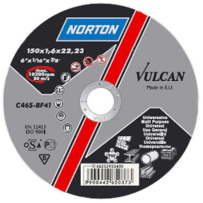 Kotúč NORTON Vulcan A 150x1,6x22 A46T-BF41, rezný na kov a nerez  2230146 