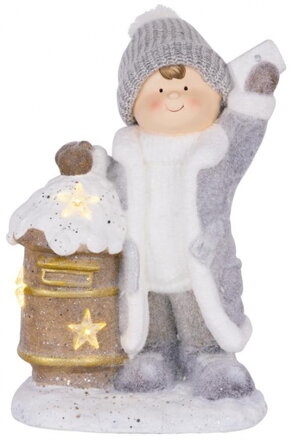 Dekorácia MagicHome Vianoce, Chlapček so schránkou, 1 LED, 3xAA, keramika, 33x23x45 cm 8090925
