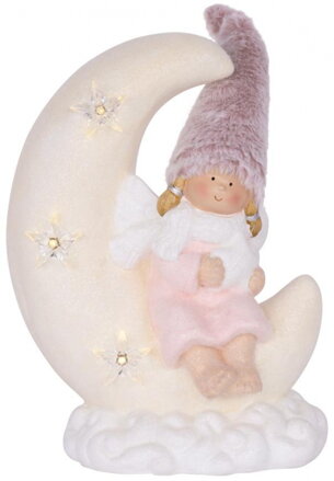 Dekorácia MagicHome Vianoce, Dievčatko sediac na mesiačiku, 3 LED, keramika, 26,50x16x35 cm 8090930