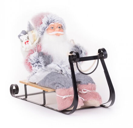 Dekorácia MagicHome Vianoce, Santa na sánkach, sivo - ružový, 46 cm 8091018