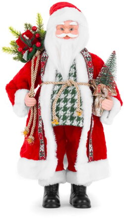 Dekorácia MagicHome Vianoce, Santa s taškou s darčekmi a stromčekom, keramika, 46 cm 8091316 