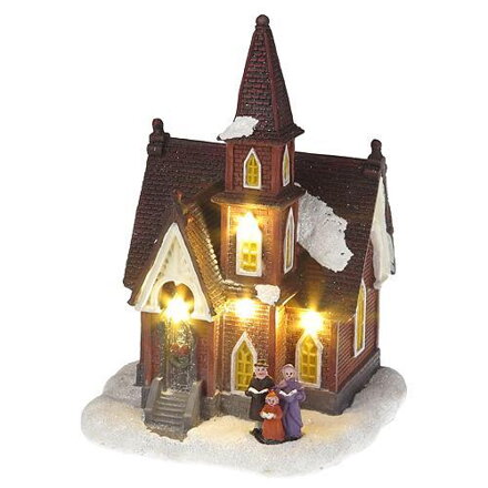 Dekorácia MagicHome Vianoce, Kostol, 4 LED teplá biela, 3xAA, interiér, 12,50x12,30x18 cm 8090289