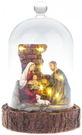 Dekorácia MagicHome Vianoce, Betlehem v sklenenej kupole, 7 LED, 2xAAA, interiér, 11,80x11,80x19 cm 8090884 