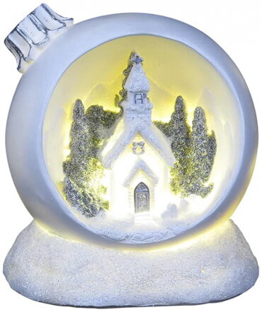 Dekorácia MagicHome Vianoce, Vianočná guľa, LED teplá biela, polyresin, 2xAAA, interiér, 10,50x9x11 8090885