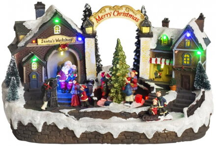 Dekorácia MagicHome Vianoce, Dedinka, 15 LED, farebná s melódiami, 3x AA, interiér, 33,50x18x20 cm 8091004