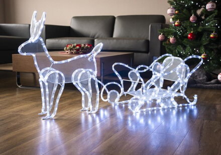 Dekorácia MagicHome Vianoce, Sob so saňami, 312 LED studená biela, 230V, 50 Hz, exteriér, 59x132x30 8091128