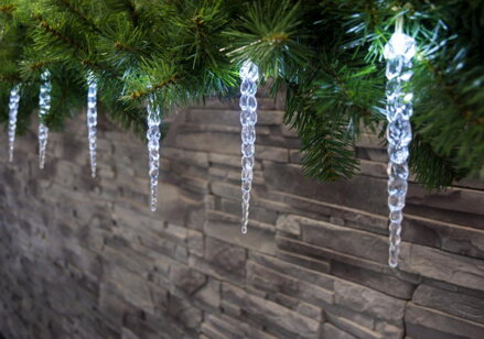 Reťaz MagicHome Vianoce Icicle,  L-2,2m, 12 LED studená biela, 12 cencúľov, 3xAA, IP44, exteriér, osvetlenie, 8091129