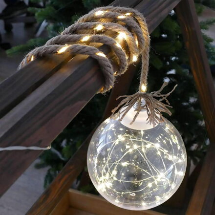 Dekorácia MagicHome Vianoce Balldeco, guľa na lane, 50 mLED teplá biela, 3xAA, IP20, interiér, osvet 8091152