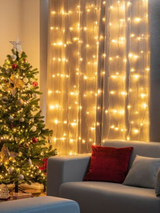 Reťaz MagicHome Vianoce Curtain, 160x LED teplá biela, 230V, 50 Hz, 8 funkcií, časovač, osvetlenie, L-1,5 + 2 m 8091464