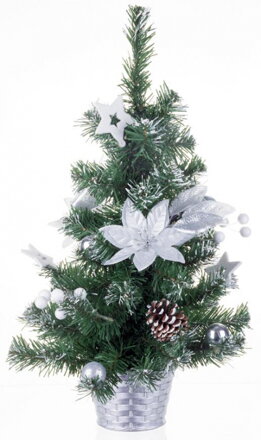 Stromček MagicHome Vianoce, ozdobený, strieborný, kvet, 50 cm 8090993