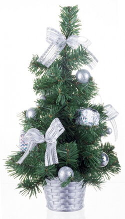Stromček MagicHome Vianoce, ozdobený, strieborný, mašľa, 40 cm 8090996 