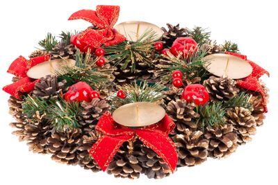 Veniec MagicHome Vianoce, prírodný, adventný, červený, 25 cm 8090234