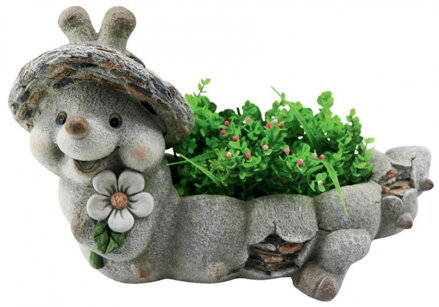 Dekoracia Gecco 4007, Slimák s kvetináčom, magnesia, 46x22x28 cm 8090841