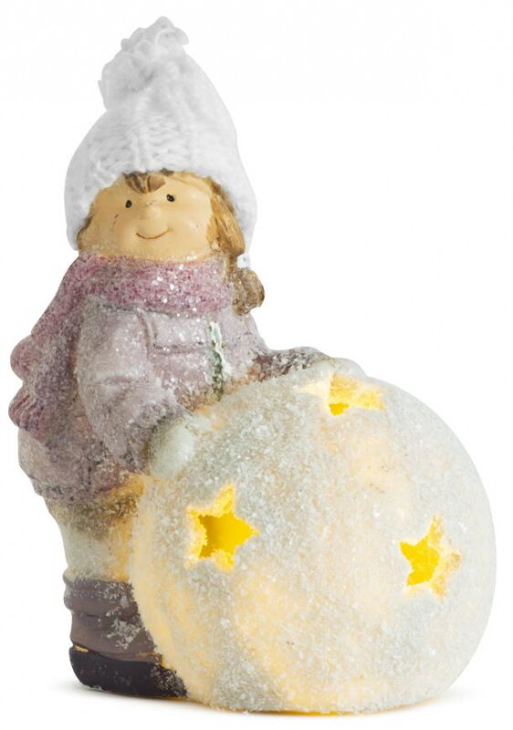 Postavička MagicHome Vianoce, Dievčatko s guľou LED, terakota, 13x9x15 cm 8090491