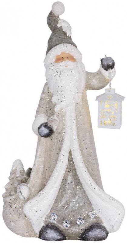 Dekorácia MagicHome Vianoce, Santa s lampášom, 1 LED, 2xAAA, keramika, 34x21x65 cm 8090929