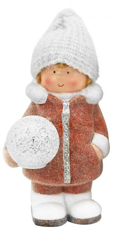 Postavička MagicHome Vianoce, Chlapček so snehovou guľou, 1 LED, 14x13x25 cm 8090939
