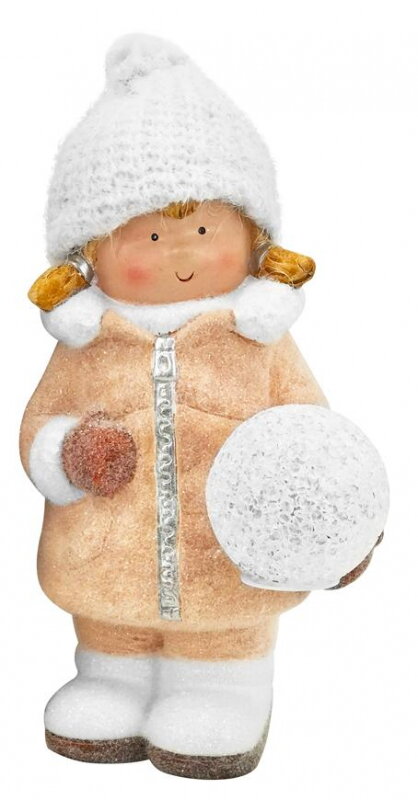 Postavička MagicHome Vianoce, Dievčatko so snehovou guľou, 1 LED, keramika, 14x13x25 cm 8090940 