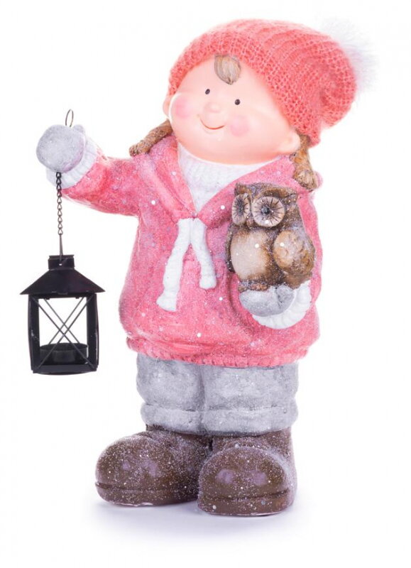 Postavička MagicHome Vianoce, Dievčatko s lampášom a sovičkou, keramika, 28x18,5x39,5 cm 8090945
