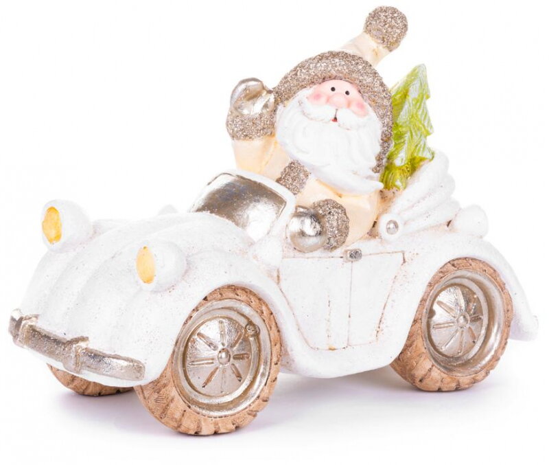 Dekorácia MagicHome Vianoce, Santa v aute, keramika, 46,50x19,50x31,50 cm 8090950