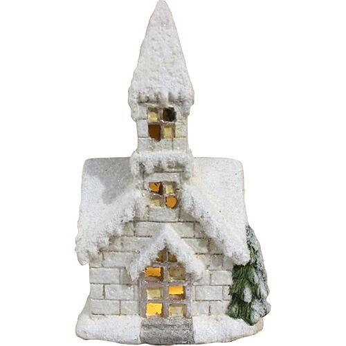 Dekorácia MagicHome Vianoce, Kostol, LED žltá, keramika, 2xAAA, interiér, 17x11x27 cm 8090326