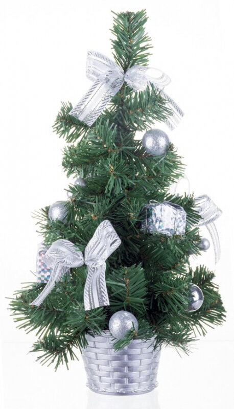 Stromček MagicHome Vianoce, ozdobený, strieborný, mašľa, 30 cm 8090997