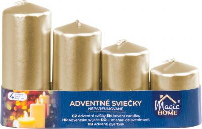 Sviečka MagicHome, vianočná, adventná, zlatá, 48 mm 60/80/100/120 mm, bal. 4 ks 2172838
