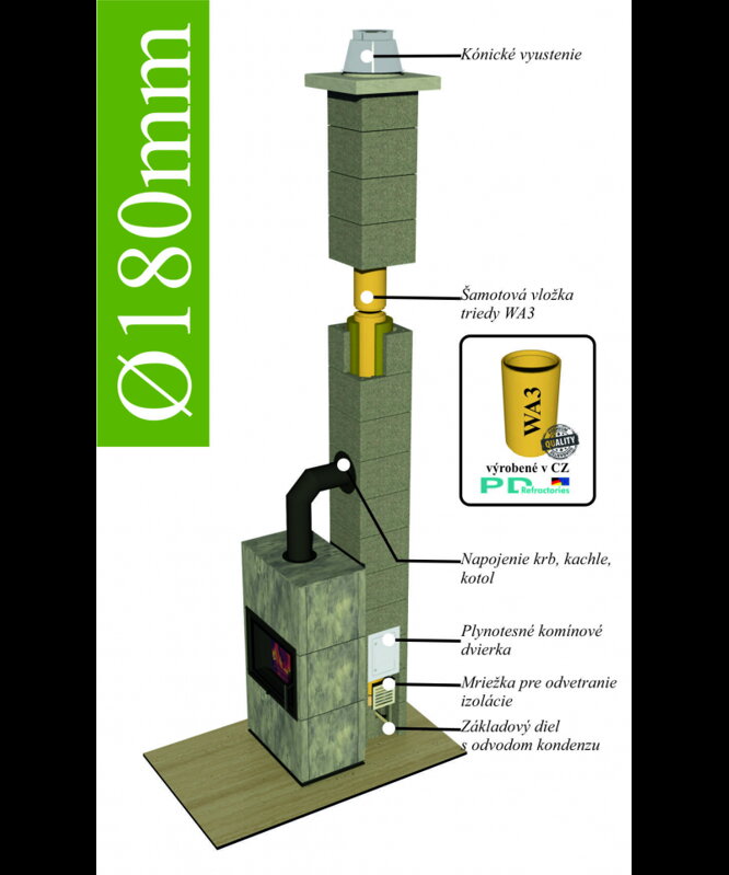 Komín uhol 45°/priemer Ø180mm - Komínový systém SKC-CM UNIWERSAL