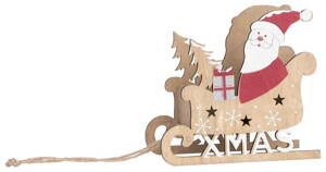 Dekorácia MagicHome Vianoce Woodeco, Santa v saniach, 17x16x9 cm 8090126