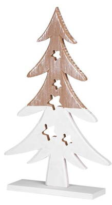 Dekorácia MagicHome Vianoce Woodeco, Stromček hnedo/biely, bal. 2 ks, 19x29 cm 8090142
