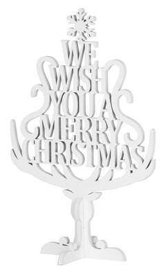 Dekorácia MagicHome Vianoce Woodeco, Stromček s textom, bal. 4 ks, 15x22 cm 8090149