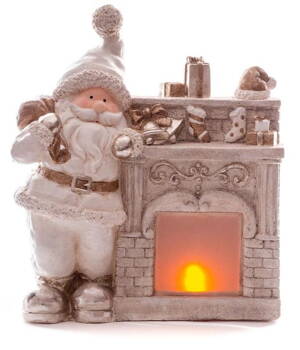 Dekorácia MagicHome Vianoce, Santa pri krbe, 12 LED, 3xAAA, keramika, 38x16x44 cm 8090700