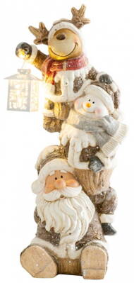 Dekorácia MagicHome Vianoce, Santa, sob a snehuliak s lampášikom, 1 LED, 2xAAA, keramika, 29x24x66 8090919