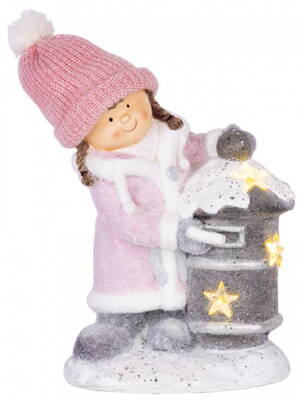 Dekorácia MagicHome Vianoce, Dievčatko so schránkou, 1 LED, 3xAA, keramika, 31x23x43 cm 8090926