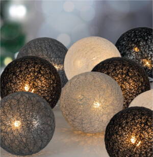 Reťaz MagicHome Cotton Balls 3 shades, 10 LED, PE/bavlna, 2xAA, jednoduché svietenie, osvetlenie, L- 8091150