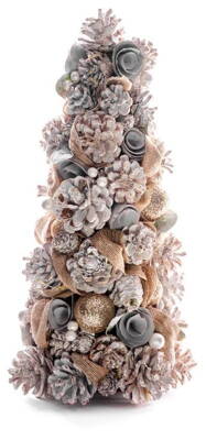 Stromček MagicHome Vianoce, krémový, prírodný, ozdobený, 38x19 cm 8090786