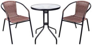 Set balkónový ALESIA, hnedý, stôl 70x60 cm, 2x stolicka 52x55x73 cm, oceľ  802050